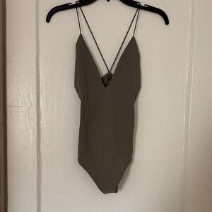 ALIX NYC Olive Green V-Neck Strappy Bodysuit